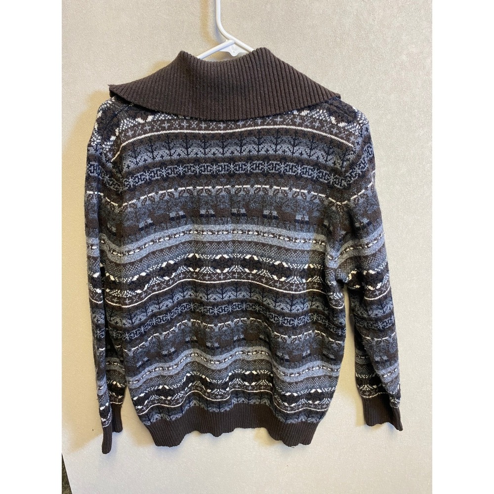 Eddie Bauer Mens XXL Fair Isle Full Zip Cardigan Sweater Brown Lambswool Blend - Picture 5 of 9